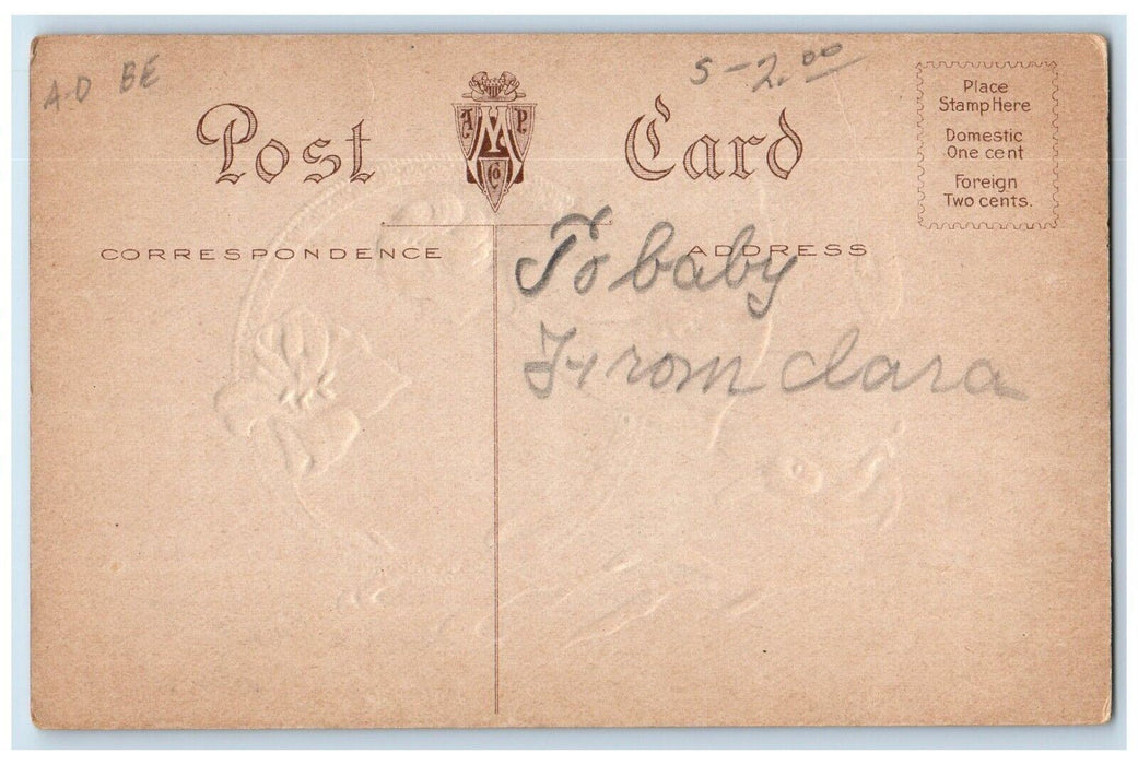 c1910's Happy Easter Little Girl Lily Flower Rabbit Embossed Antique Postcard