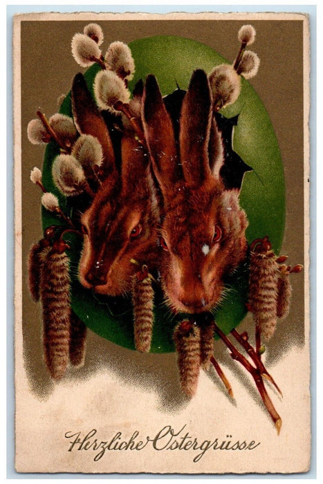 1935 Easter Hatched Egg Rabbit Cattail Chicago Illinois IL Vintage Postcard