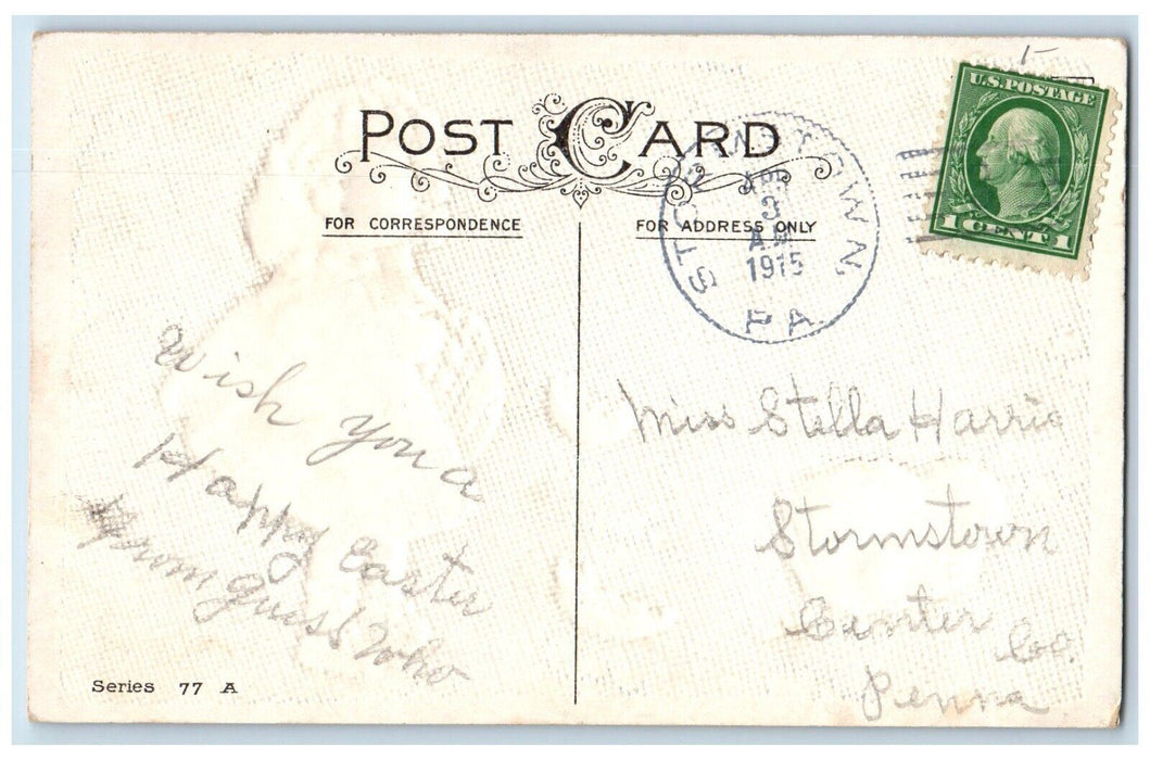 1915 Easter Girl Hatched Egg Basket Embossed Stormstown PA Antique Postcard
