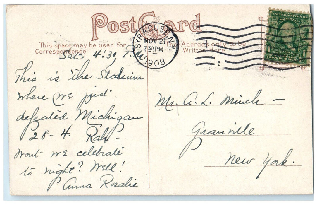 1908 Reinforced Concrete Stadium at Syracuse University Syracuse NY Postcard