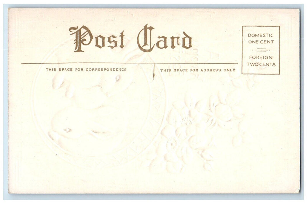 c1910's Easter Bunny Rabbits Flowers Embossed Unposted Antique Postcard