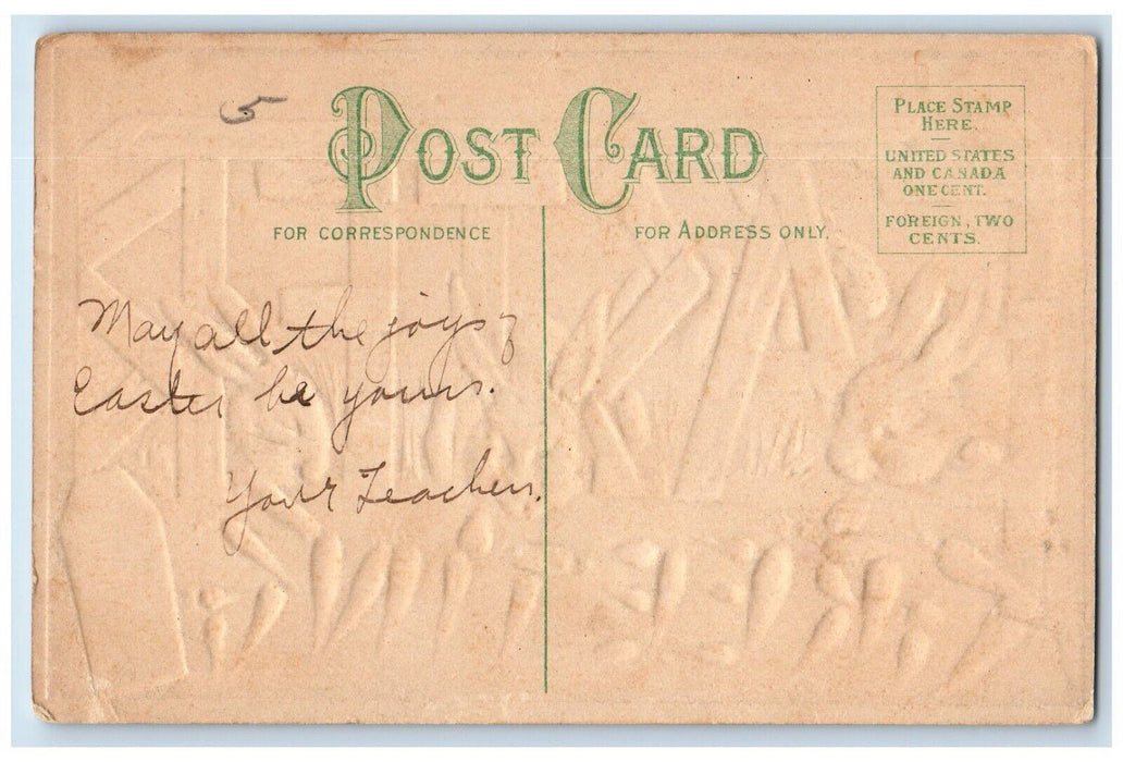 c1910's Easter Greetings Carrots Bunny Rabbits Embossed Posted Antique Postcard