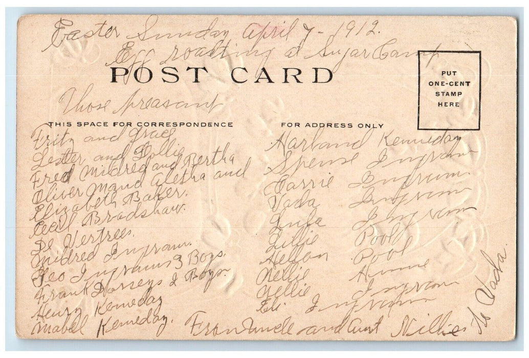 c1910's Easter Tidings Rooster Chicks Eggs Embossed Posted Antique Postcard