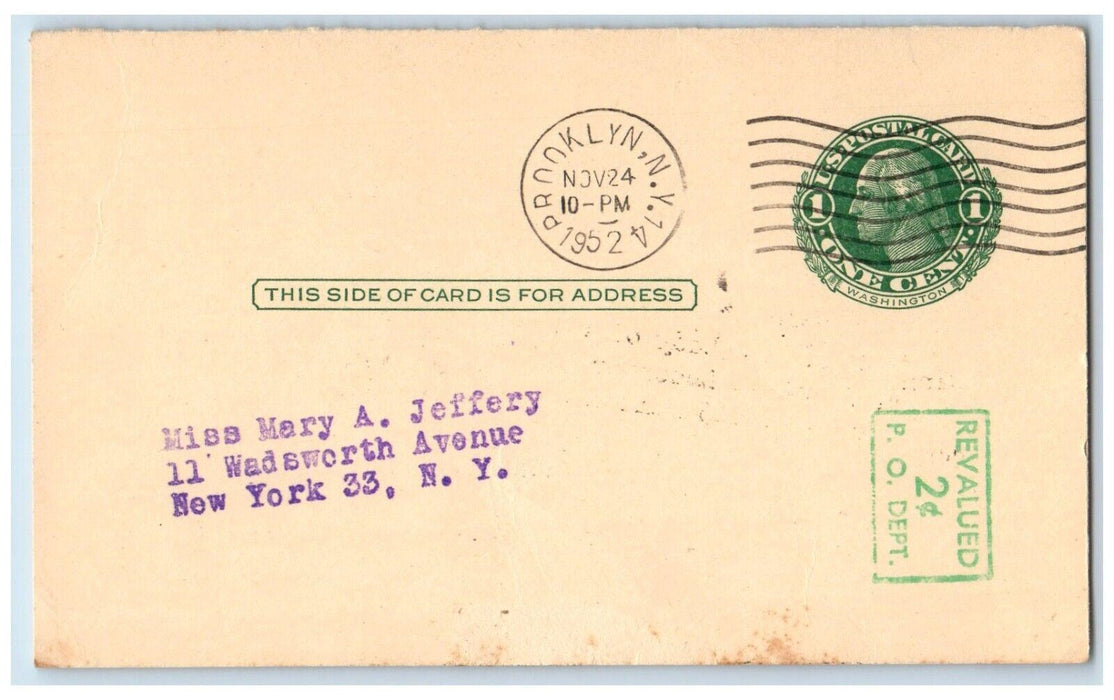 1952 Women's Downtown First Friday Club Brooklyn NY Lady Victory Church Postcard