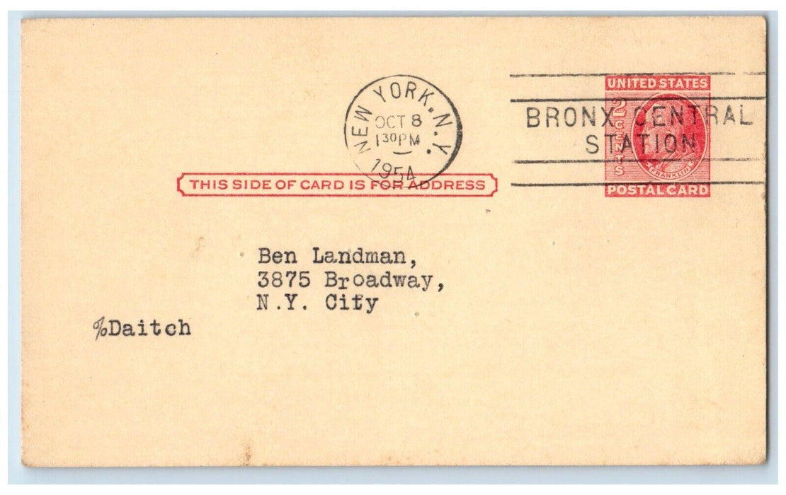 1954 United Retail Dairy & Fruit Employees Of America NY Advertising Postcard