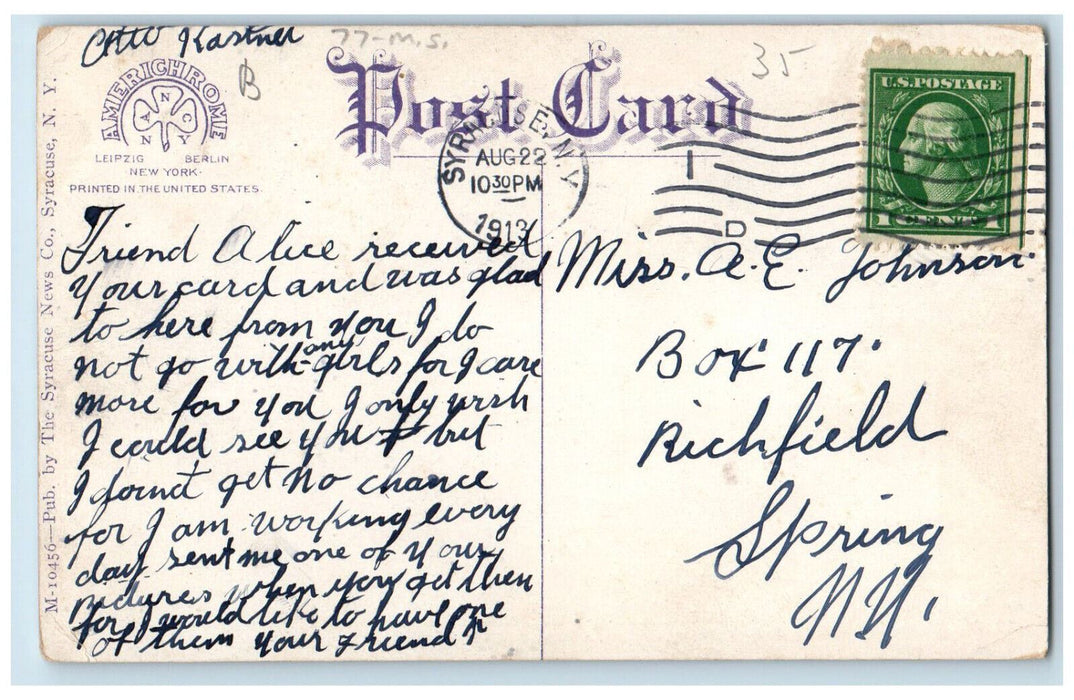 1913 Chapel in Crouse College Syracuse University Syracuse NY Posted Postcard