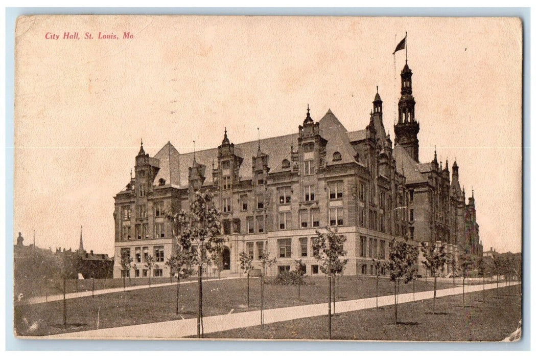 1908 City Hall Exterior Sidewalk St. Louis Missouri MO Vintage Antique Postcard