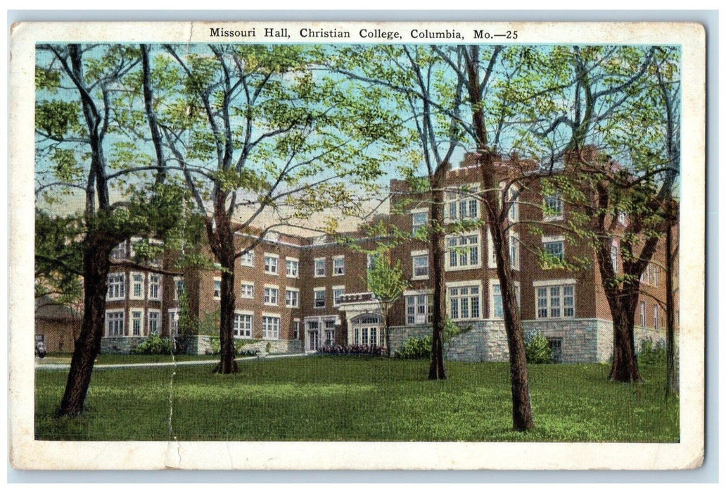 1932 Missouri Hall Christian College Exterior Columbia Missouri Vintage Postcard