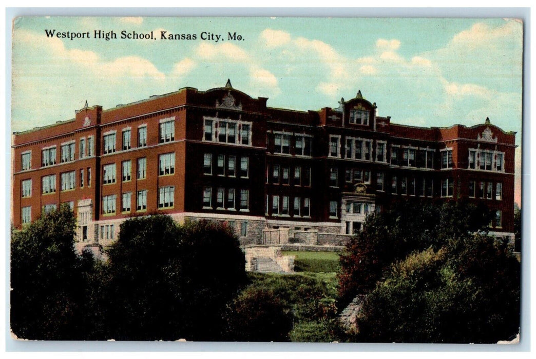1910 Westport High School Exterior Kansas City Missouri Vintage Antique Postcard