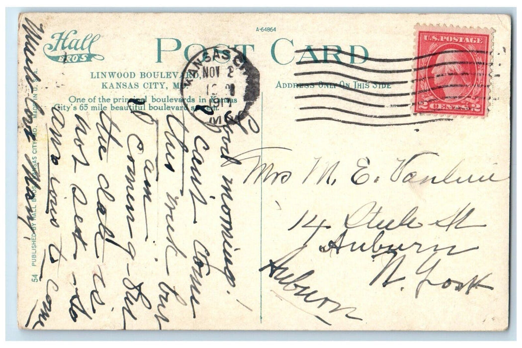 1910 Linwood Boulevard Street Road Kansas City Missouri Vintage Antique Postcard