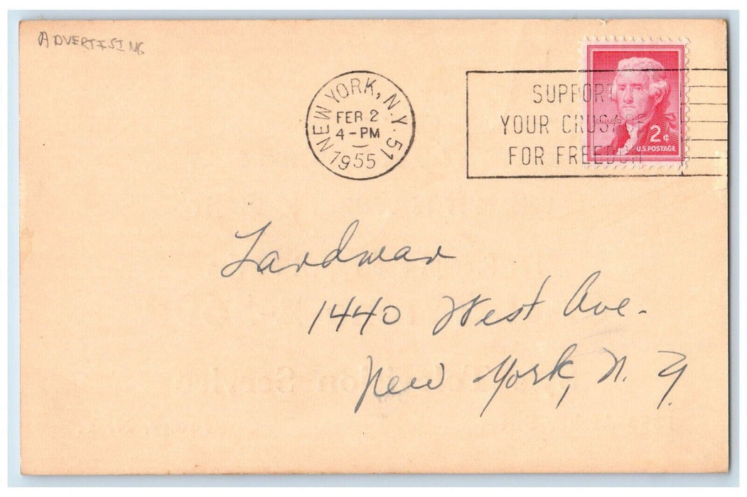 1955 Sy's Television Repair Service Bronx New York NY Advertising Postcard