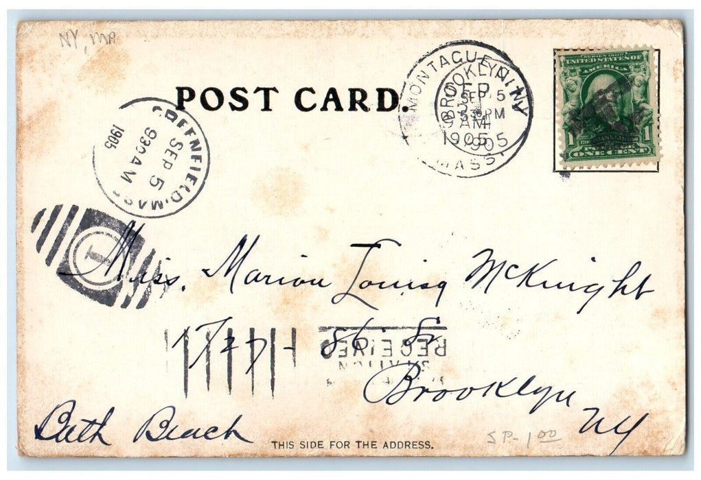1905 View Of South Meadows Deerfield Massachusetts MA, Brooklyn NY Postcard