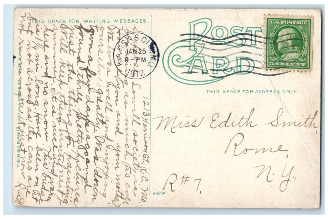 1912 Intercity Viaduct Railroad Street Road Stores Kansas City Missouri Postcard