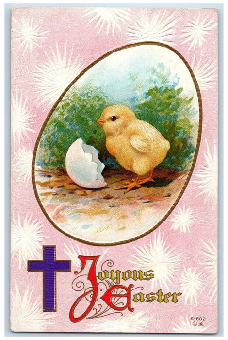 1913 Easter Cross Chick Hatched Egg Embossed Posted Antique Postcard