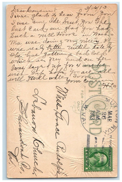 1913 Easter Cross Chick Hatched Egg Embossed Posted Antique Postcard