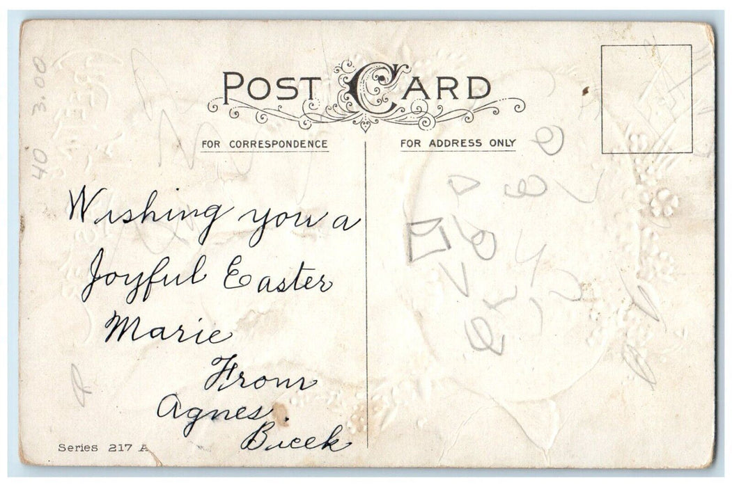 c1910's Easter Greetings Egg Bunny Rabbit Pansies Embossed Antique Postcard