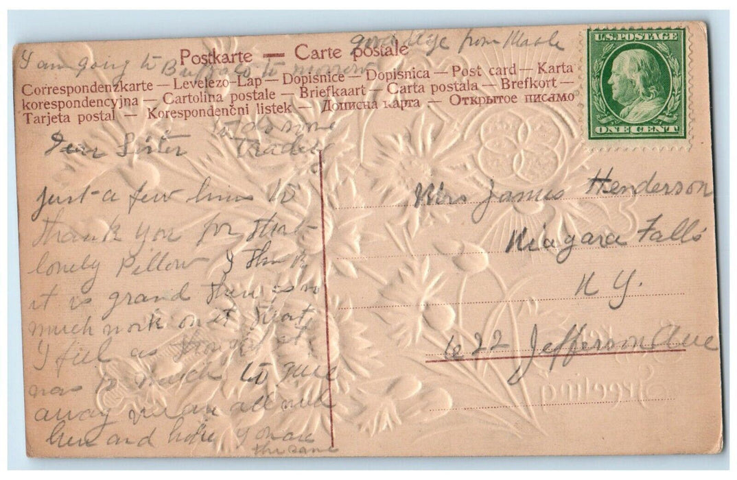 c1910's Easter Greetings Cross Flowers Embossed Posted Antique Postcard