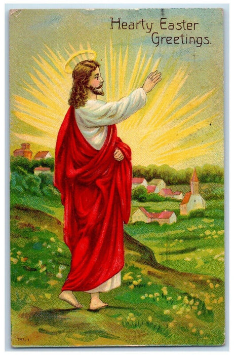 1912 Easter Greetings Jesus Flowers Religious Embossed Freeport IL Postcard