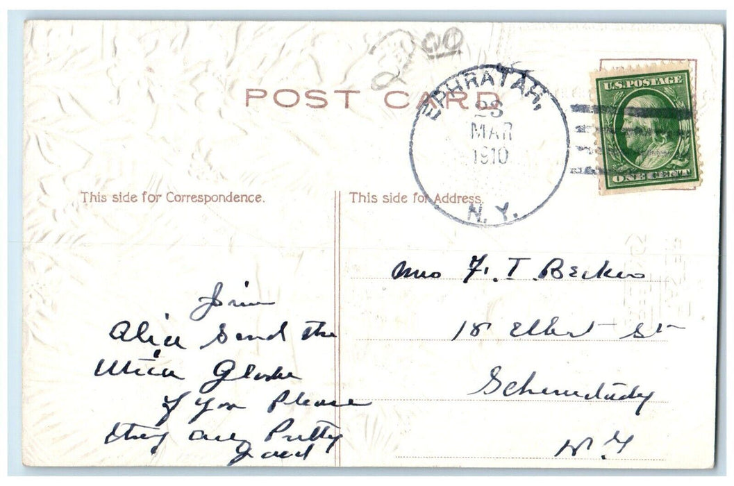 1910 Easter Greetings Man Playing Organ Choir Ephratah New York NY Postcard