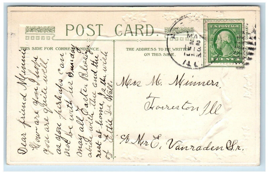 1913 Easter Greetings Lilies Flowers Winsch Back Embossed Antique Postcard