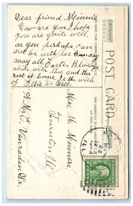 1913 Easter Greetings Lilies Flowers Winsch Back Embossed Antique Postcard