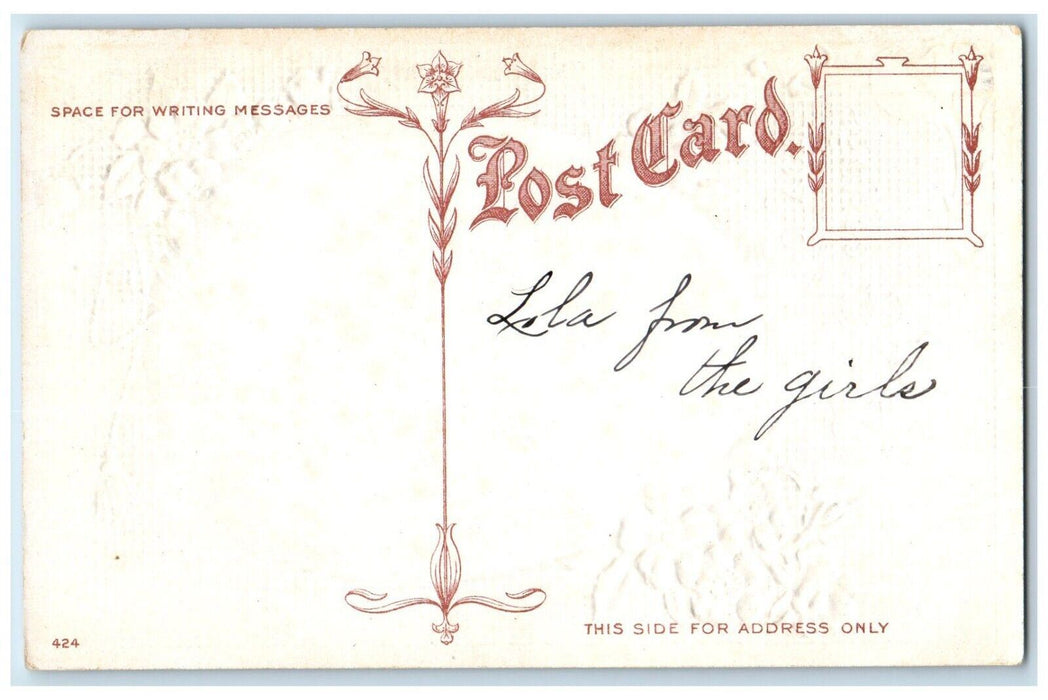c1910's Easter Greetings Egg Chicken Hen Chicks Embossed Posted Antique Postcard