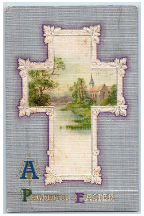 1911 Easter Cross House River Winsch Back Embossed Posted Antique Silk Postcard