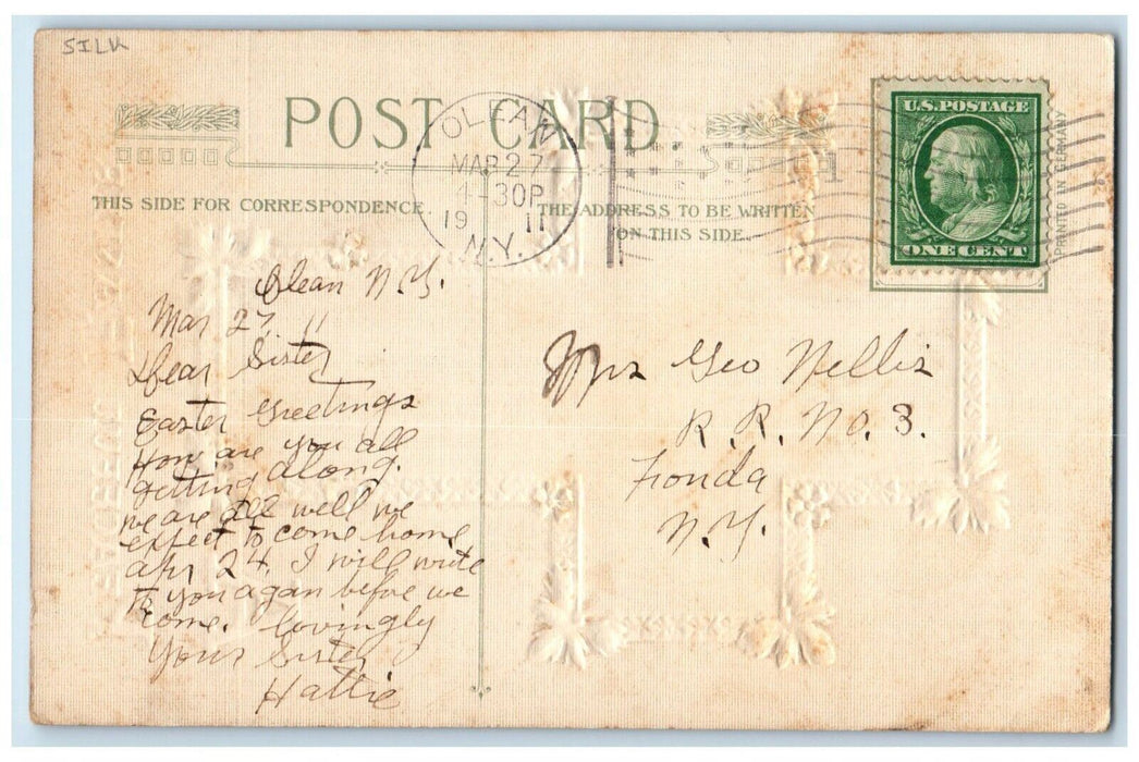 1911 Easter Cross House River Winsch Back Embossed Posted Antique Silk Postcard