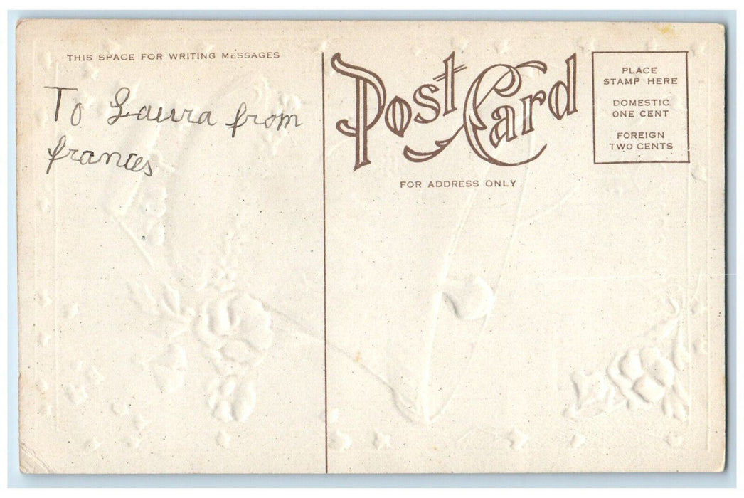 c1910's Easter Greeting Giant Bell Pansies Flowers Embossed Antique Postcard
