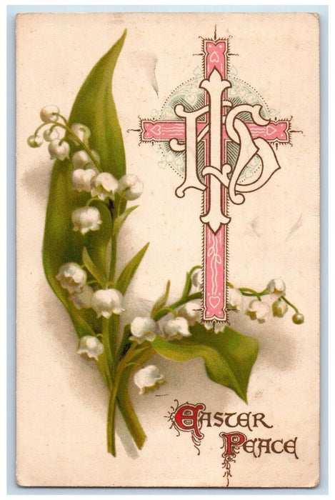 1914 Easter Holly Cross Flowers Embossed Poughkeepsie New York NY Postcard