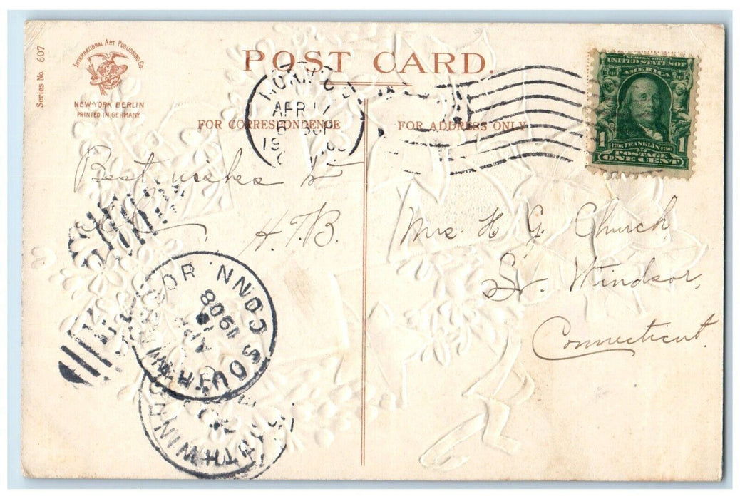 1908 Easter Cross Holly Leaf Pansies Flowers Clapsaddle Embossed Posted Postcard
