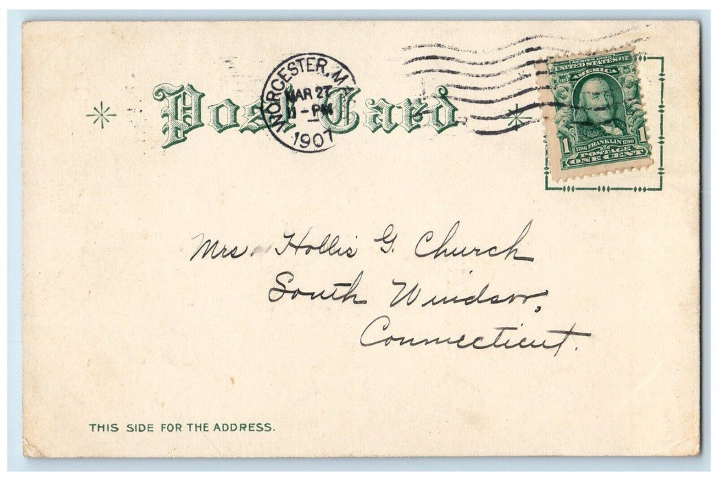 1907 Easter Cross Pansies Flowers Worcester MA Posted Antique Nash Postcard