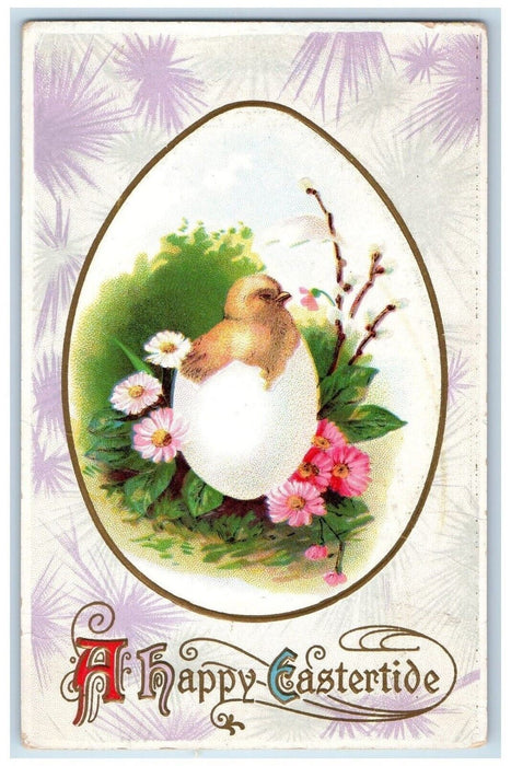 c1910's Happy Easter Hatched Egg Chick Daisy Flowers Embossed Antique Postcard