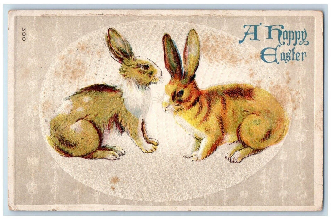 1911 Happy Easter Egg Bunny Rabbits Embossed Roanoke Illinois IL Posted Postcard