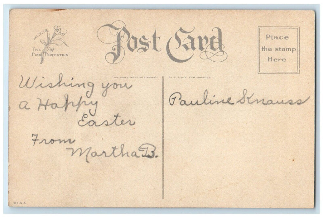 c1910's Joyous Easter Cute Girl Duck Swim River Grass Posted Antique Postcard
