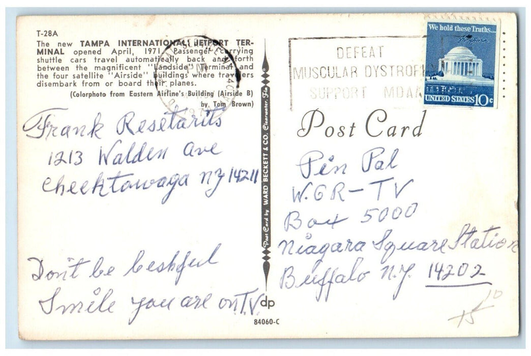 1974 Tampa International Jetport Terminal Cars Street View Florida FL Postcard