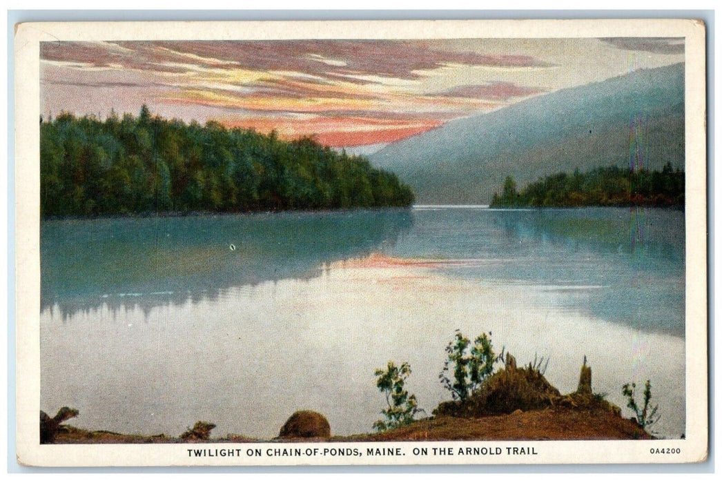 View Of Twilight On Chain-of-Ponds Maine On The Arnold Trail ME Postcard