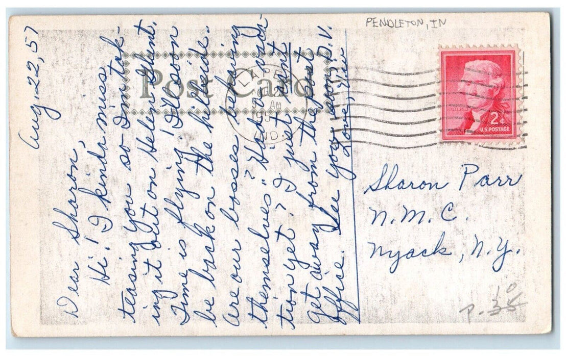 1957 United States Post Office Exterior View Pendleton Lapel Indiana IN Postcard
