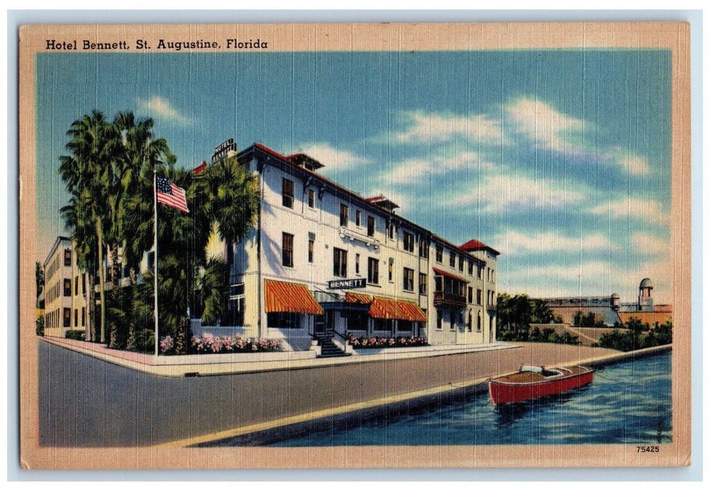 Hotel Bennett Building Exterior Boat Scene St. Augustine Florida FL Postcard