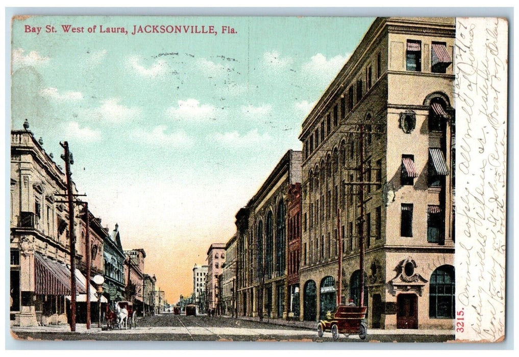 1907 Bay St. West Of Laura Horse Carriage Scene Jacksonville Florida FL Postcard