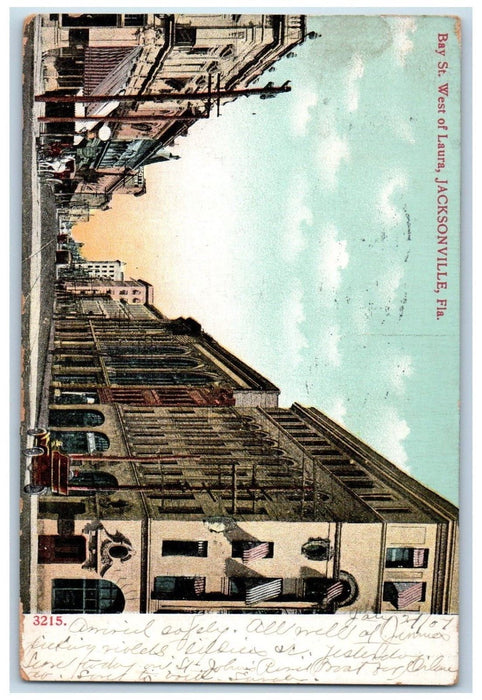 1907 Bay St. West Of Laura Horse Carriage Scene Jacksonville Florida FL Postcard