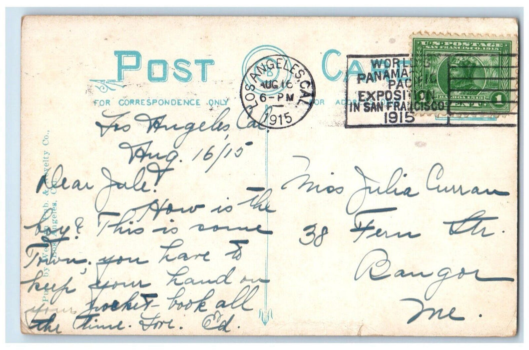 1915 Times BLDG. Night First And Broadway Los Angeles California CA Postcard