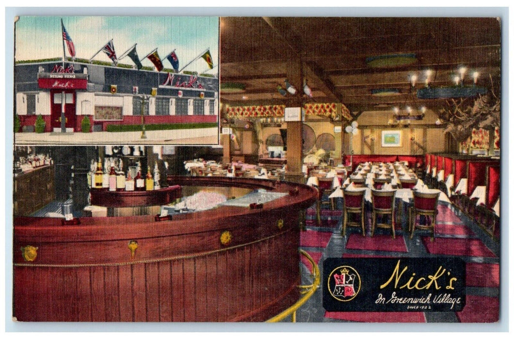 Nick's In Restaurant Sizzling Steak Greenwich Village New York City NY Postcard