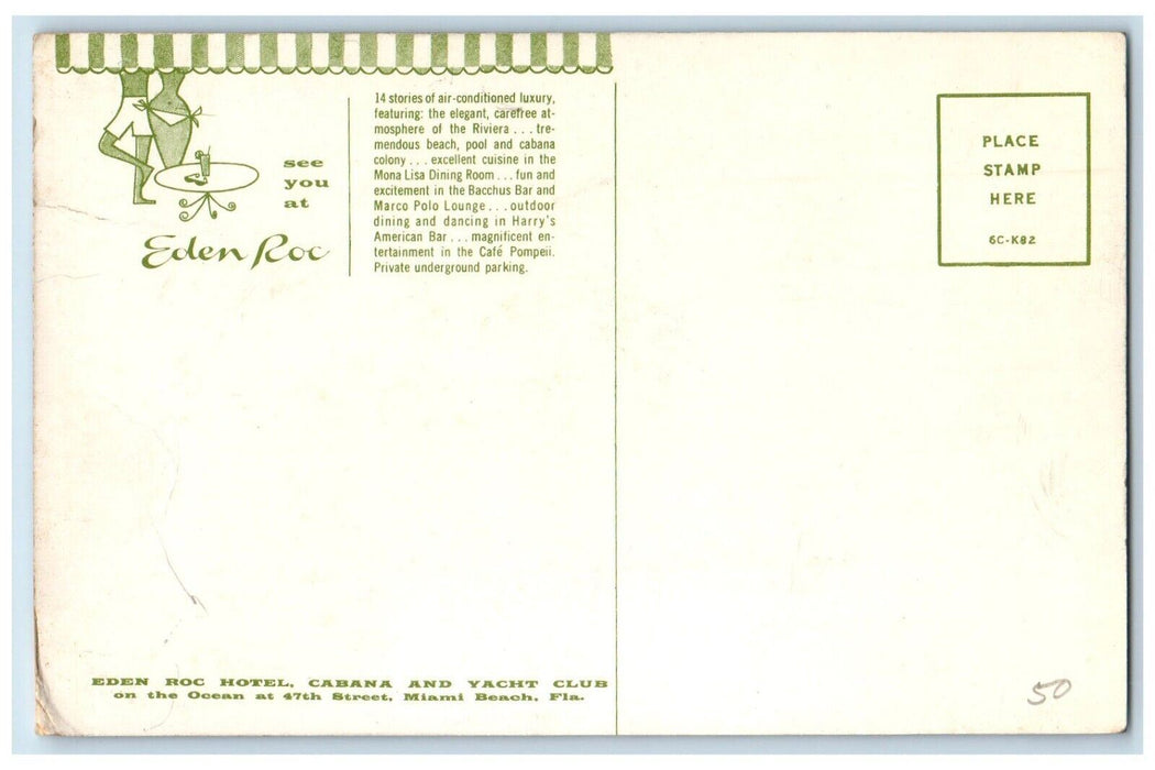 Eden Roc Hotel Cabana And Yacht Club Pool Miami Beach Florida FL Postcard