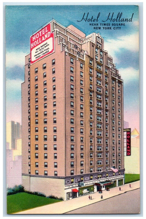 Hotel Holland Building Coffee Shop & Cocktail Lounge Times Square NY Postcard