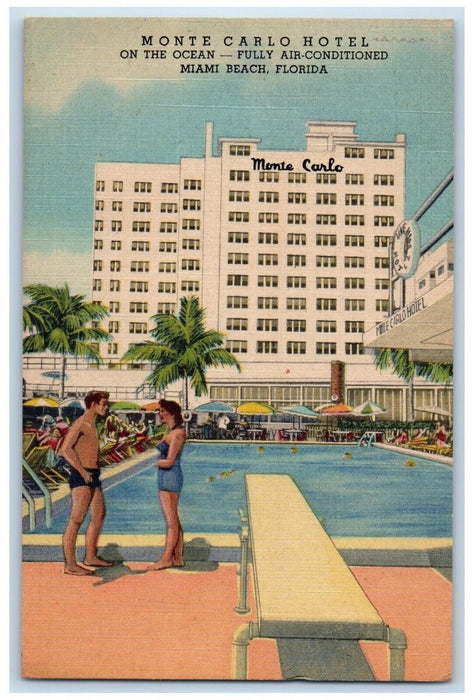 Monte Carlo Hotel Ocean Front Private Beach Pool Miami Beach Florida FL Postcard