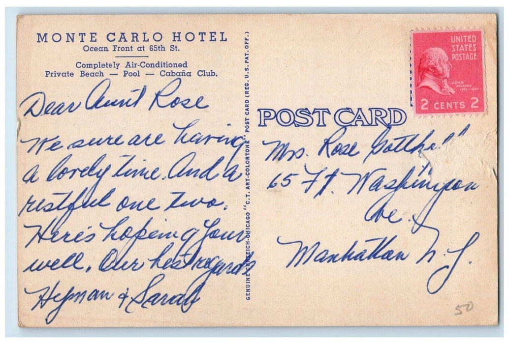 Monte Carlo Hotel Ocean Front Private Beach Pool Miami Beach Florida FL Postcard