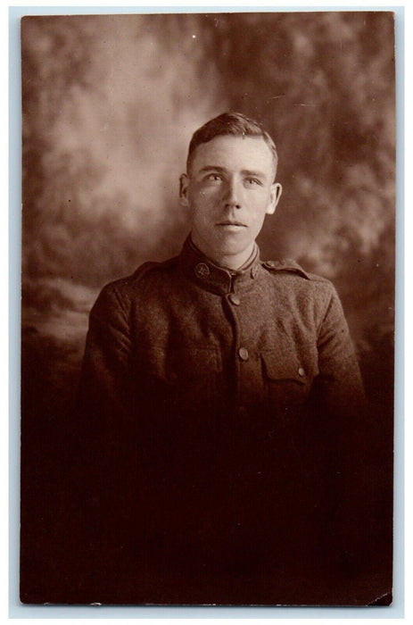 c1918 WW1 Soldier Samuel Lyons 22nd Infantry Fort Jay NY RPPC Photo Postcard