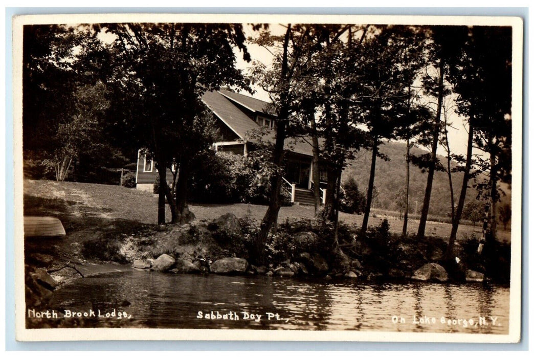 c1930's North Brook Lodge Boat Lake George New York NY RPPC Photo Postcard