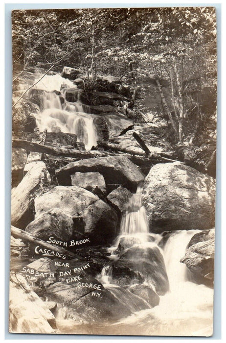 c1910s South Brook Cascades Sabbath Day Point Lake George NY RPPC Photo Postcard